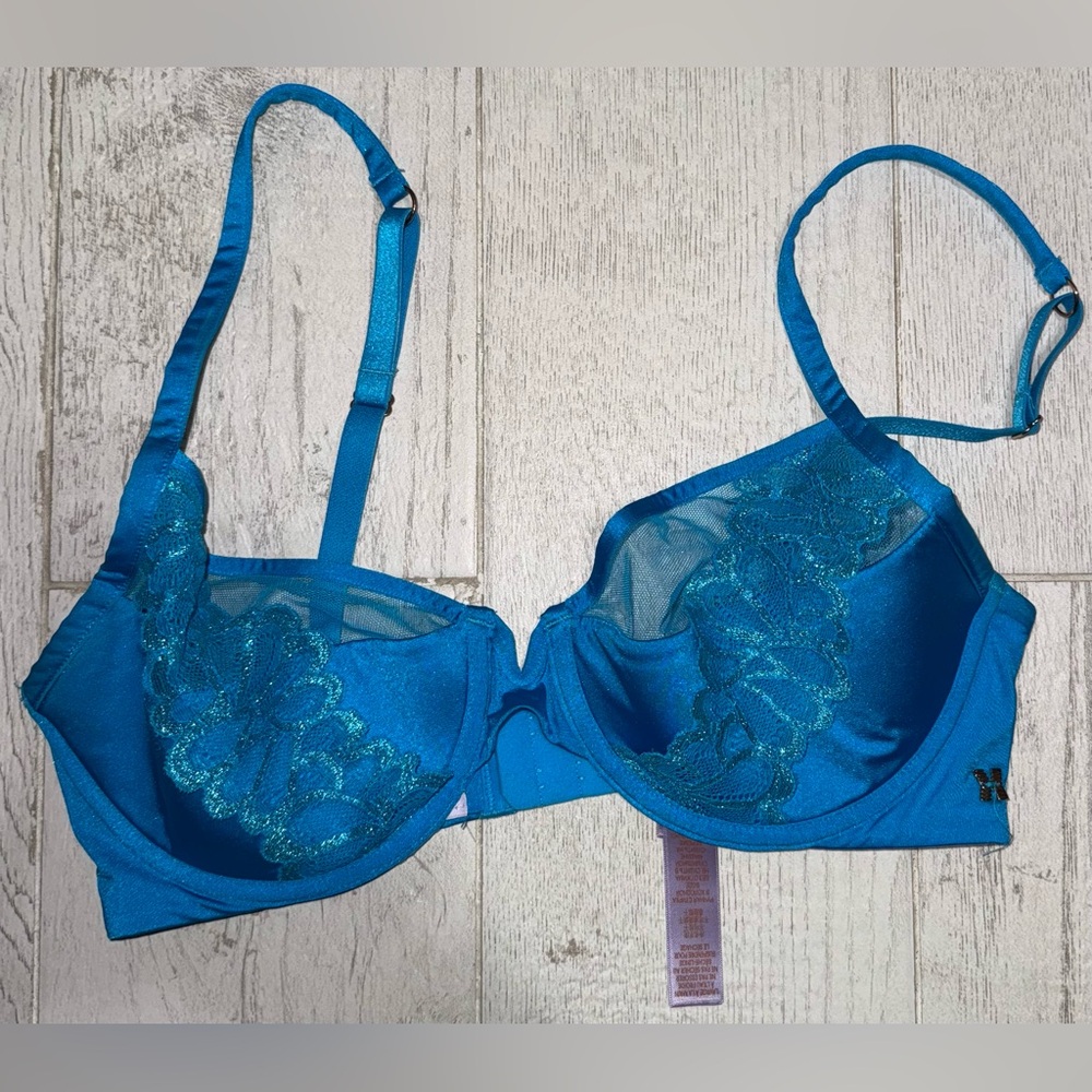 Savage X Fenty/Sheer Floral Embroidered Mesh Bra 34D/NWOT